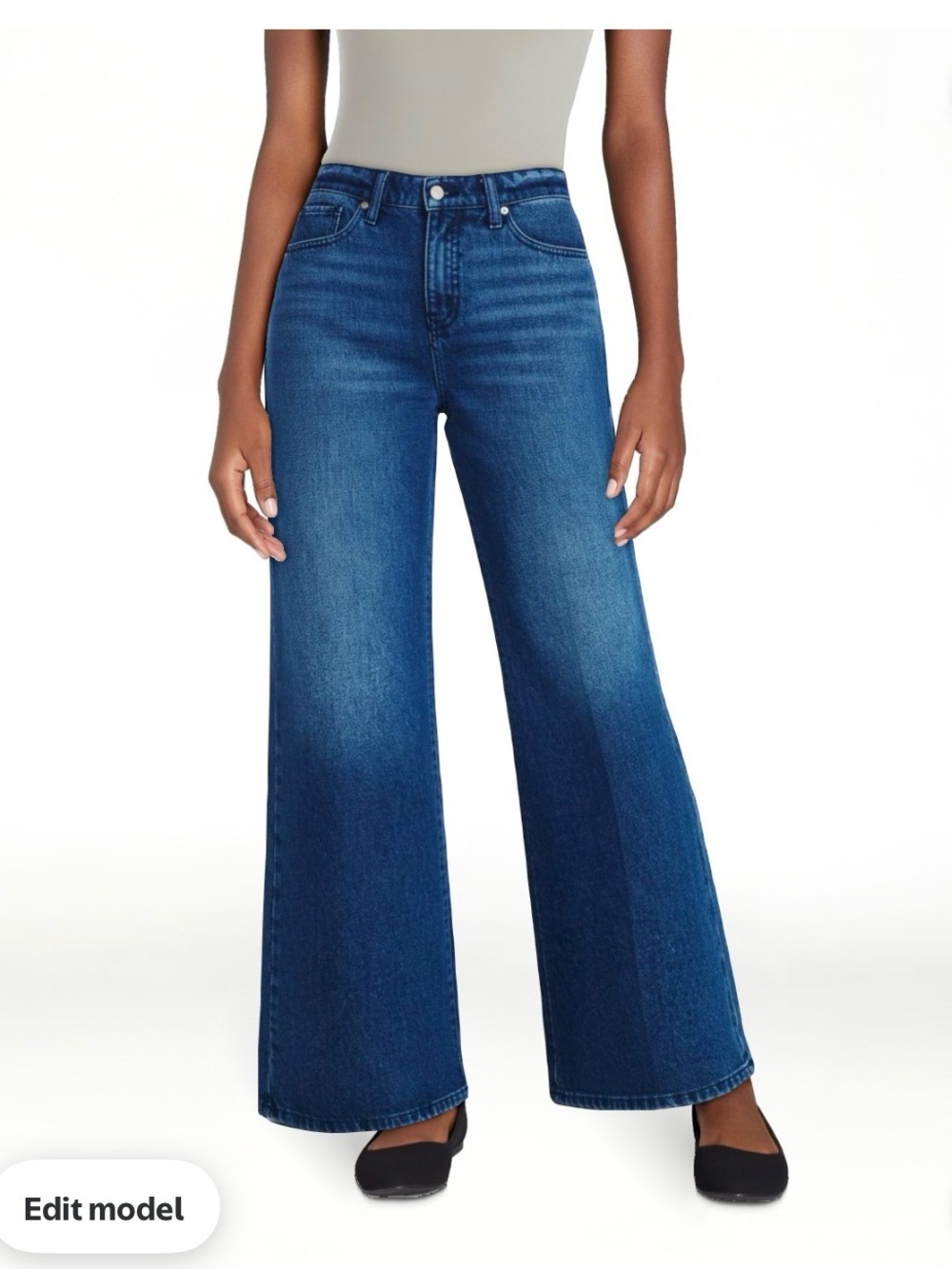 New Flare Slouchy Relaxed Wide Leg Jeans Dark Wash - Picture 2 of 7